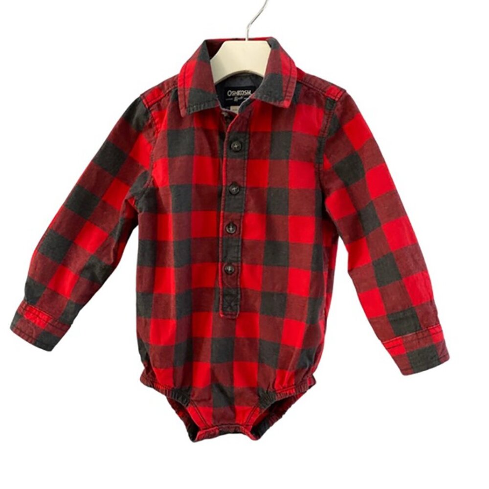 Oshkosh Buffalo Plaid Cotton Button-Front Bodysuit 18-24 Months